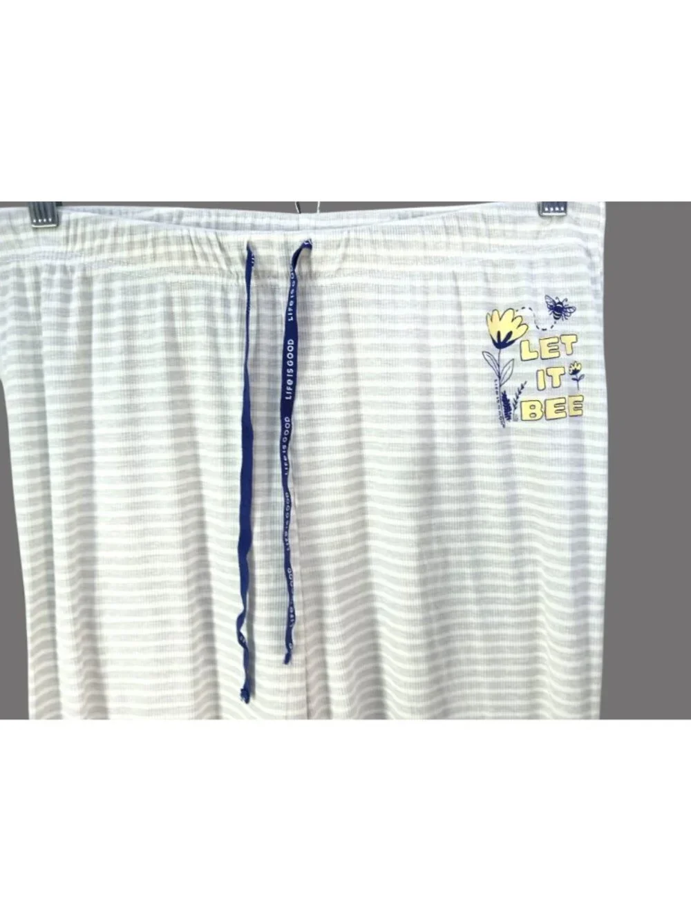 Life Is Good Womens Pajamas Simple T Shirt Pants Size L Graphic Striped Comfy
